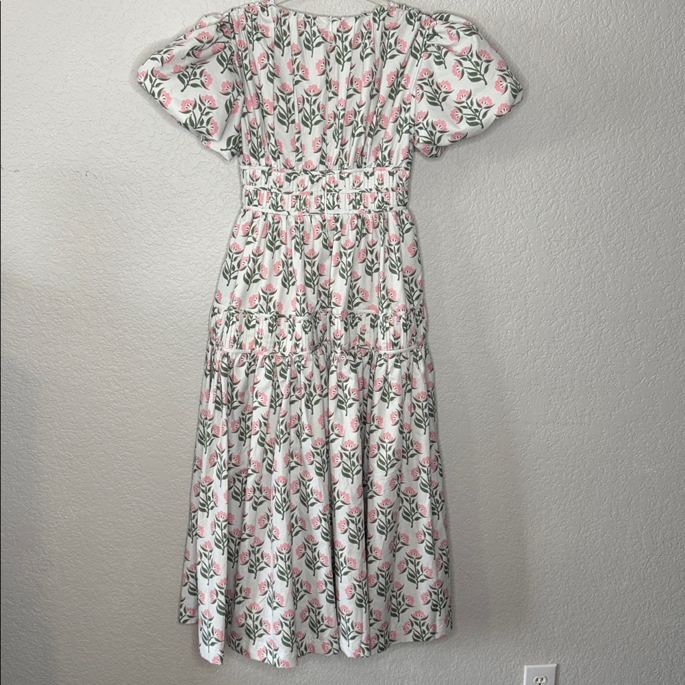 Fancy D White Tiered Floral Puff Sleeve Garden Party Midi Maxi Dress Size Small - Picture 6 of 8